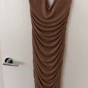 Fashion Nova Brown Backless Draped Dress